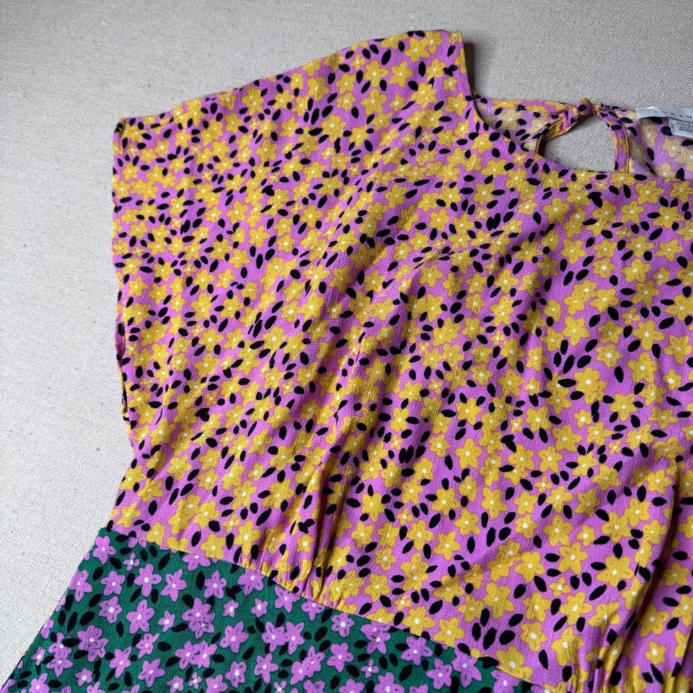 Topshop Mixed Floral Colorblock Hanky Hem Midi Dress | Size 8
